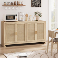 Mobiletto portaoggetti moderno in stile boho Garvee da 40 pollici con ante in rattan intrecciato, ripiano regolabile per soggiorno e cucina, bianco marrone, compatto