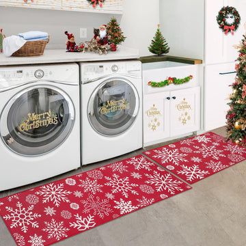 Tappeti antiscivolo natalizi Garvee per cucina, set da 2, in poliestere, antiscivolo, per cucina e corridoio, 40x60+40x120 cm