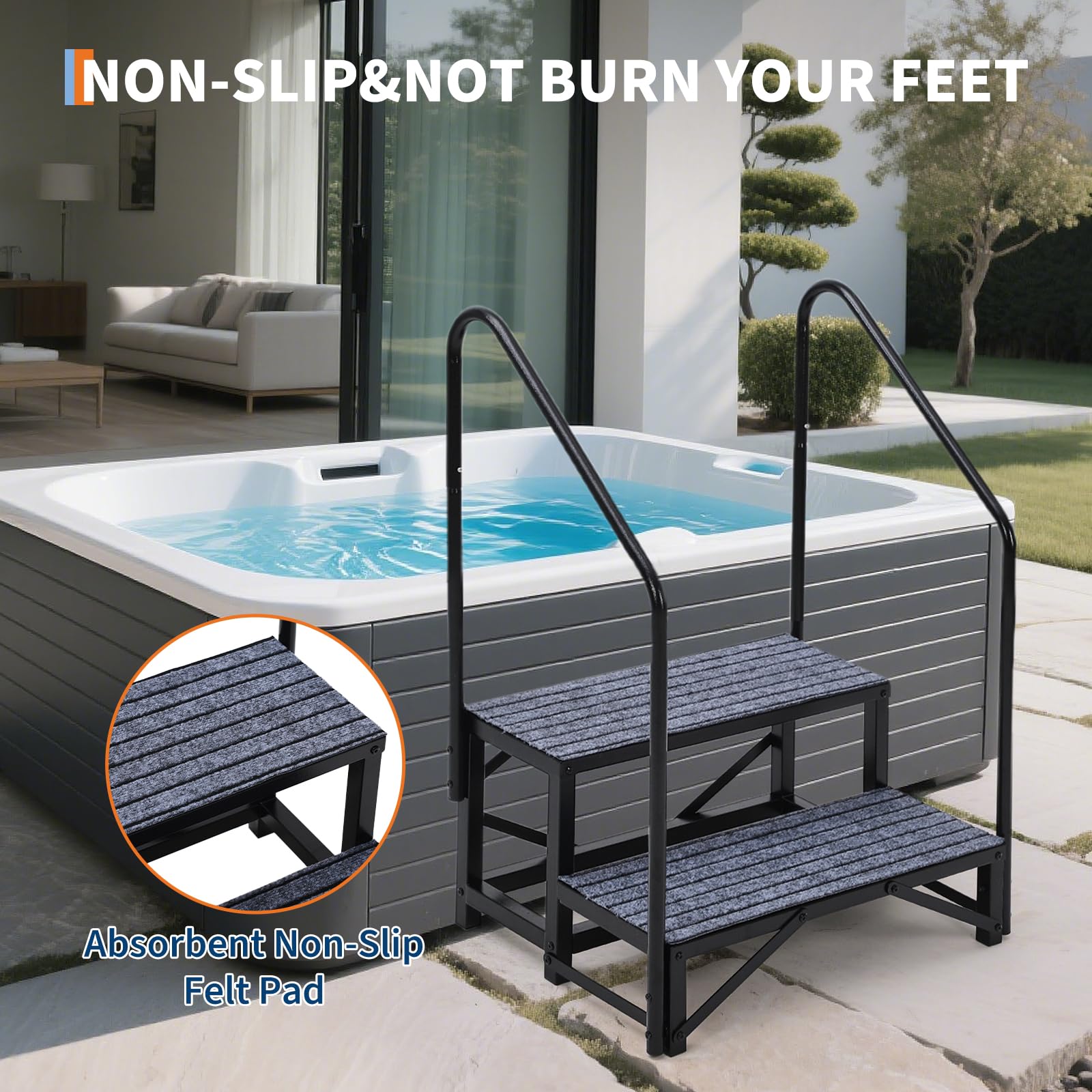 Bilancia portatile per camper Garvee a 2 gradini con corrimano, tappetini antiscivolo, acciaio per roulotte e piscine, stabili, versatili