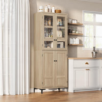 Mobile dispensa da cucina Garvee alto 71" con ante in vetro, 4 ante, 5 ripiani regolabili, legno di betulla, resistente, versatile, indipendente per cucina e bagno