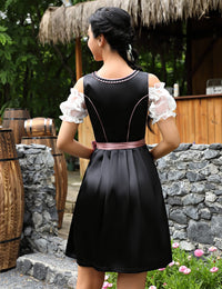 Garvee Dirndl da donna, abito tradizionale midi, set da 3 pezzi con camicetta e grembiule per l'Oktoberfest, nero, taglia 34