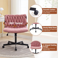 Sedia da ufficio Garvee Criss Cross con rotelle, seduta ampia, senza braccioli, girevole, struttura in metallo, rosa per ufficio domestico e toeletta, 26 pollici, comoda