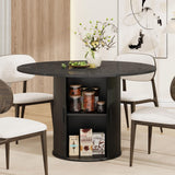 Garvee Tavolo da Pranzo Rotondo 119 cm per 4 Persone con Ripiani a Due Livelli e Porta Scorrevole in Legno, MDF Resistente, Design Salvaspazio, Stile Organico, per Cucina e Soggiorno - Black
