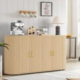 Buffet Garvee Curvo 160 cm in Rovere, 4 Ante Pieghevoli, Legno MDF, Resistente ai Graffi, Maniglie in Metallo, Soggiorno e Sala da Pranzo