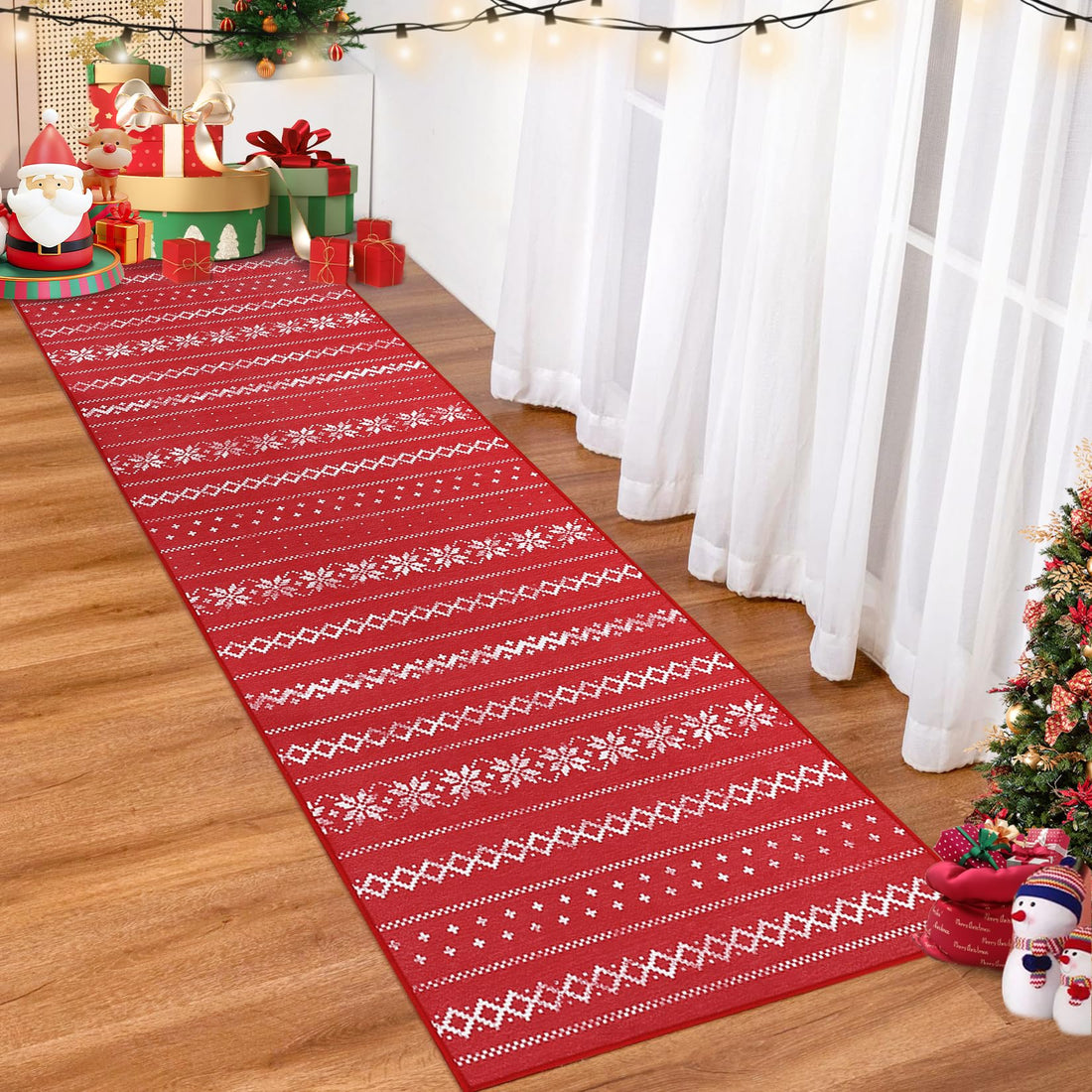 Garvee Jullöpare Matta Per Hall - Rosso Morbido Decorazione Natalizia, Maskintvättbar, Halkfri, 60x180 cm, Vita Blommönster, Köksmatta
