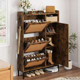 Scarpiera in rattan Garvee con 3 cassetti a scomparsa e 4 ripiani per corridoio e ingresso, MDF e metallo, ripiani regolabili, robusta, grande, colore naturale - rosso