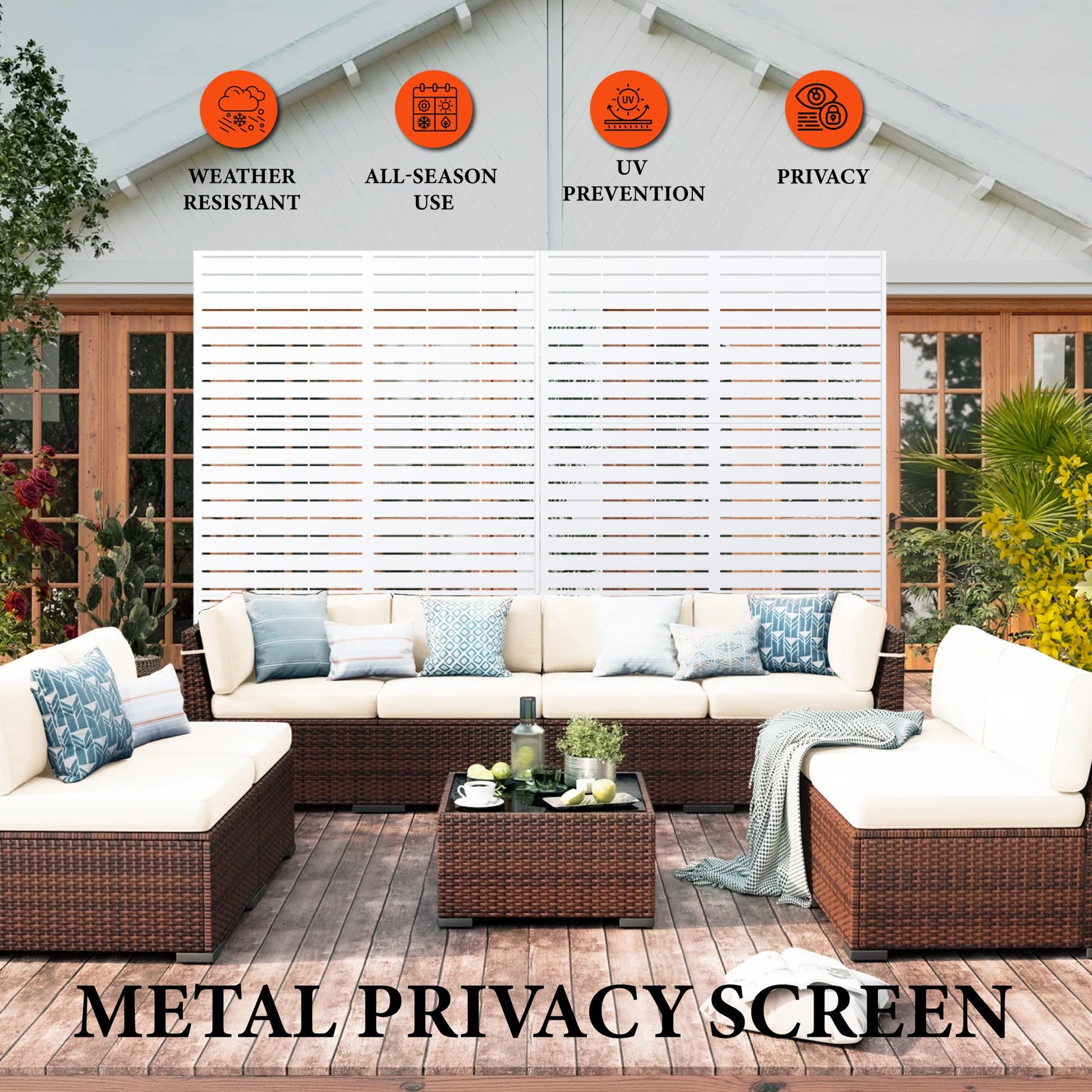 Garvee Recinzione in metallo per la privacy, 72"x47", antiruggine, resistente alle intemperie, con verniciatura a polvere, a 3 pannelli, autoportante, per giardino, terrazza, balcone