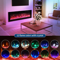 Camino elettrico Garvee, ultrapiatto, da parete, possibilità di installazione a incasso, con telecomando, riscaldatore da 1800 W, 12 colori, timer fino a 12 ore, certificato ETL per 37 m², design moderno, frontale in vetro e aspetto legno/cristallo