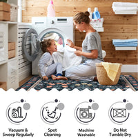 Tappeto decorativo da interno Garvee Boho 160x230cm, antiscivolo, a pelo corto, in fibre sintetiche morbide, motivo floreale nero vintage, per soggiorno, sala giochi