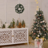 GARVEE Ghirlanda di Natale 40 cm Ghirlanda artificiale per porta Argentata con palline di Natale Pigne Bacche per porta d'ingresso Camino Decorazione da parete Verde