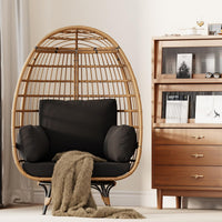 Garvee Sedia a Uovo Girevole 360° in Rattan PE Oversize con Cuscino Imbottito per Giardino e Balcone, 96x75.4x145.3 cm, Resistente all'Acqua e UV