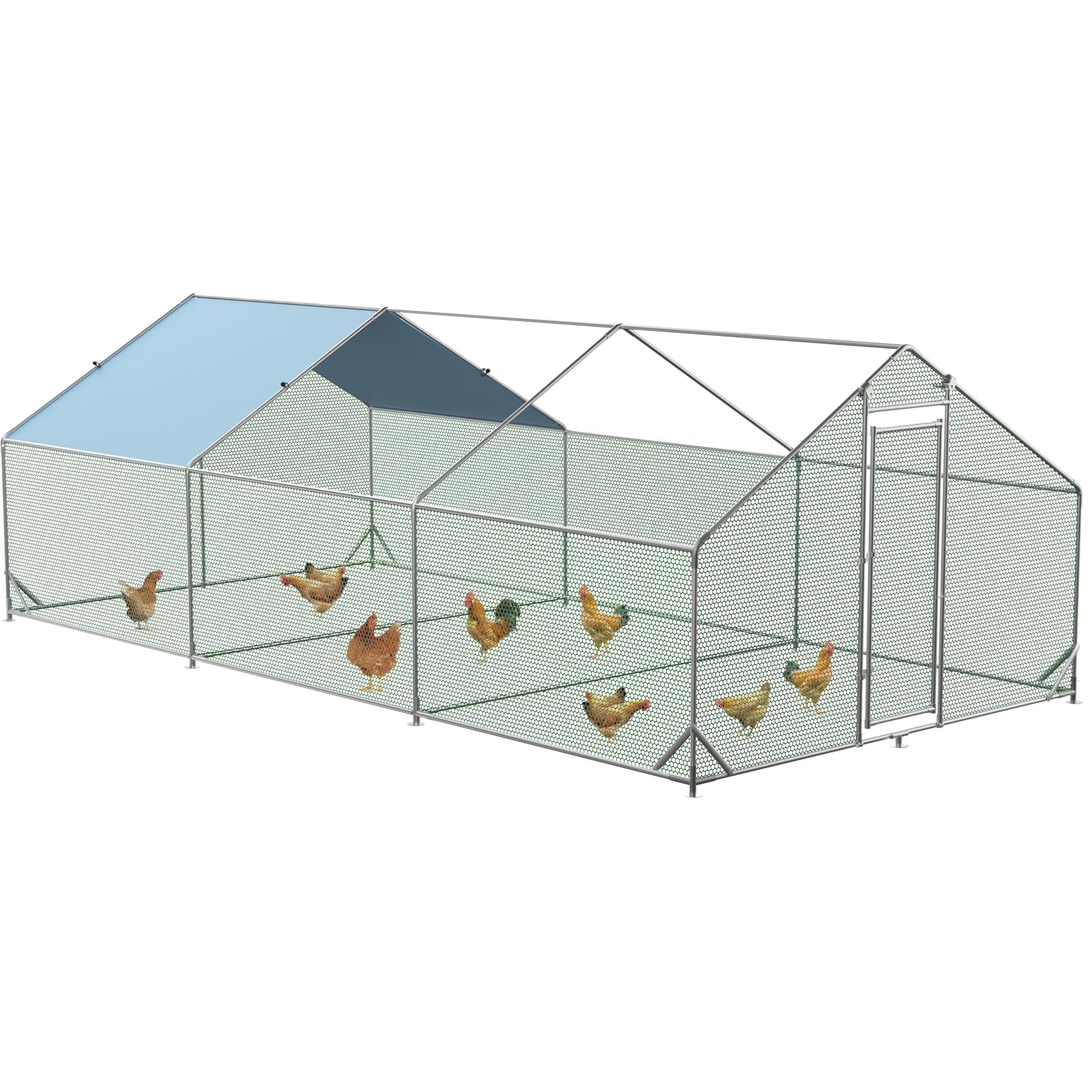 Pollaio in metallo Garvee Large 3 x 6 x 1.95 m – Tre scomparti, struttura in tubo di acciaio triplo rinforzato per giardino e fattoria