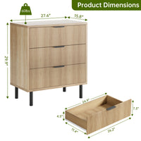 Cassettiera Garvee in rovere con 3 cassetti, design scanalato, gambe in metallo, protezione antiribaltamento per camera da letto e soggiorno, bianco, moderno