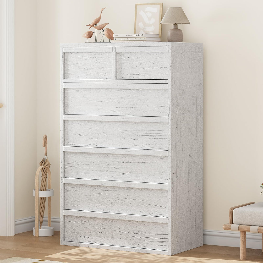 Cassettiera Garvee a 7 cassetti con ampio spazio di archiviazione per camera da letto e soggiorno, 46 pollici di altezza, legno robusto, design moderno