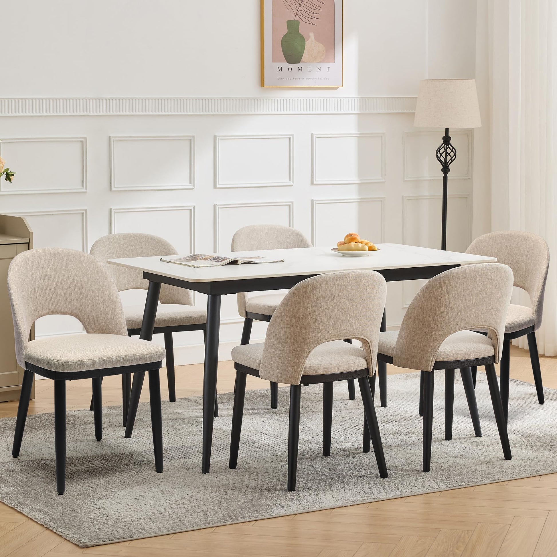 Set di 2 sedie da pranzo in legno Garvee, moderne, imbottite, schienale alto, in tessuto, robuste, comode, beige, per cucina e bar, 46 cm di profondità x 52 cm di larghezza x 77 cm di altezza