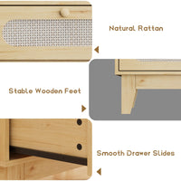 Cassettiera Garvee a 3 cassetti, in legno e rattan, design moderno, soggiorno e camera da letto, rovere chiaro, robusta e versatile