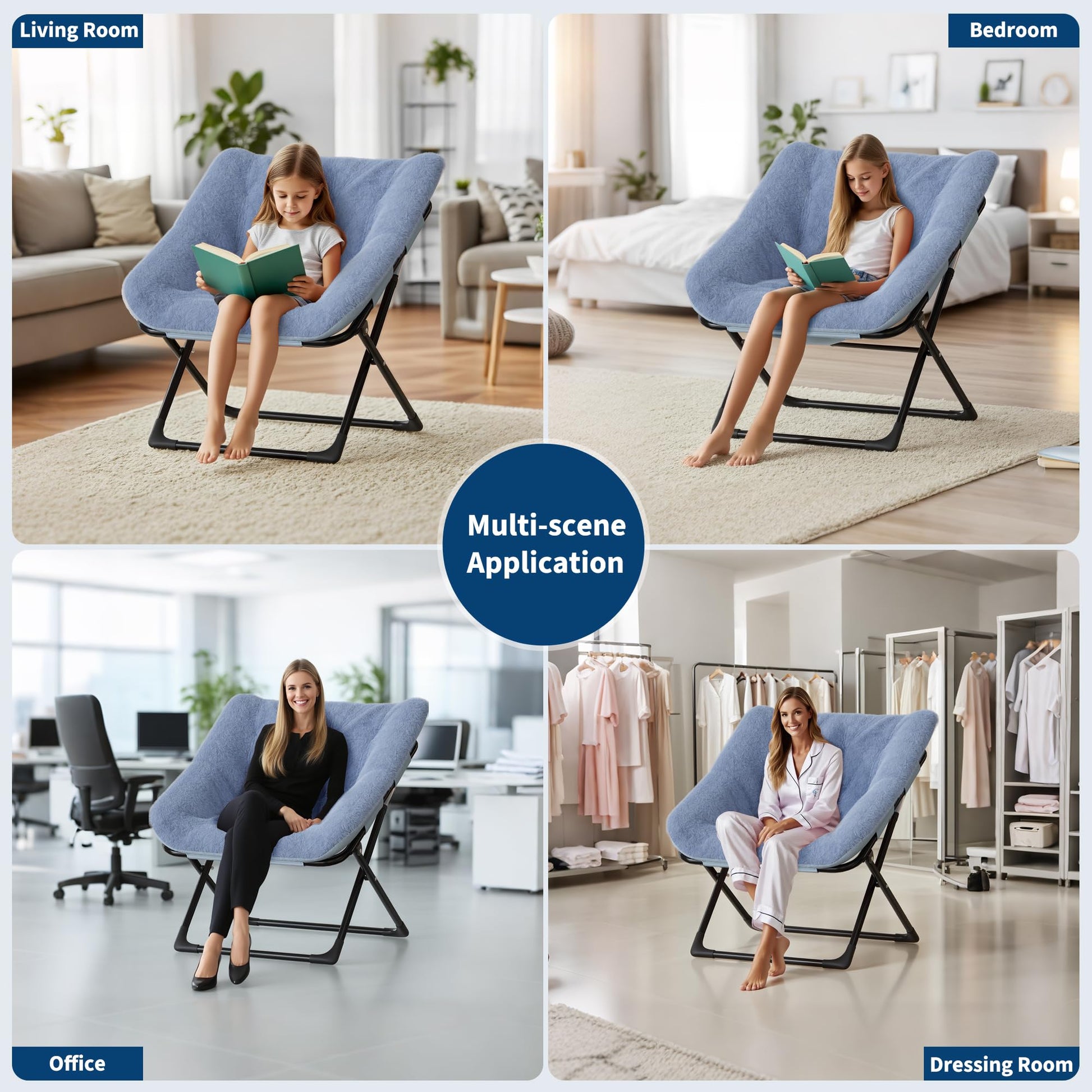 Garvee Comfy Chair XL, poltrona in pelliccia sintetica con struttura in metallo e base antiscivolo per soggiorno e camera da letto, blu, XL