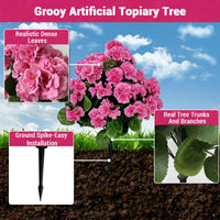 Alberi artificiali Garvee di begonia lavanda da 23'', in materiale PE resistente ai raggi UV e alle intemperie, con picchetto per giardino e terrazza, colore verde