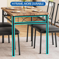 Set da pranzo Garvee per 4 persone con tavolo rettangolare in legno e sedie imbottite, struttura in metallo, marrone retrò, salvaspazio per appartamenti