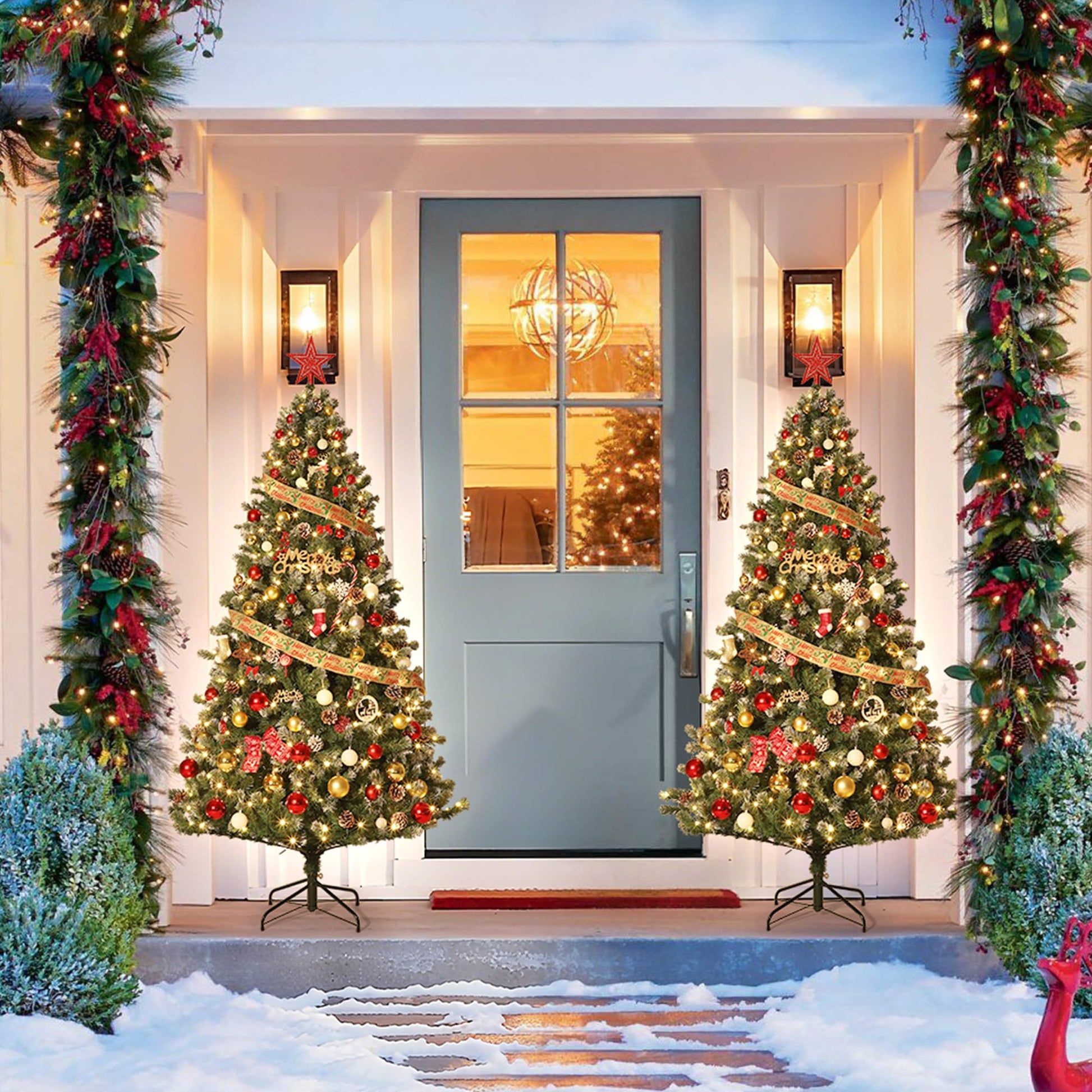 Albero di Natale Garvee da 137 cm con illuminazione a LED e neve - Pigne dipinte a mano per la decorazione festiva del soggiorno