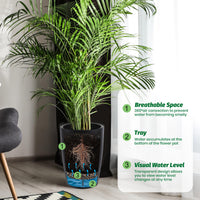 Set di fioriere autoirriganti Garvee alte 16" con indicatore del livello dell'acqua visibile per interni e patio, nere, robuste e ventilate