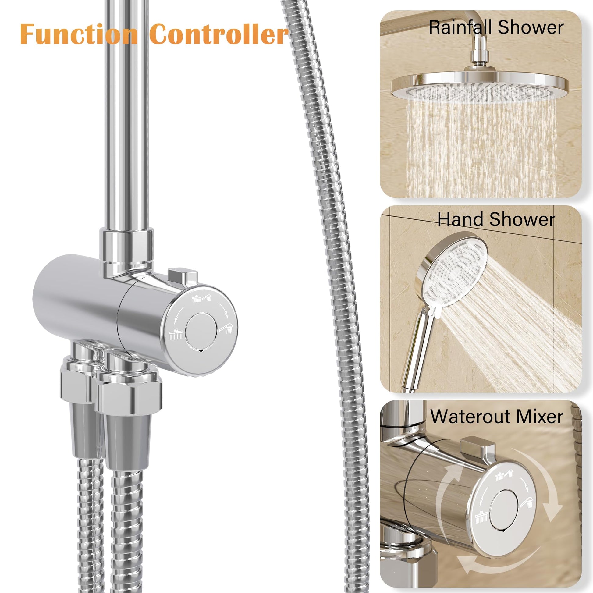 GARVEE Colonna doccia a pioggia senza raccordi cromata – Colonna doccia in acciaio inox rotonda 25 cm