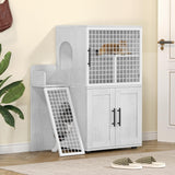 Garvee Modern Cat Litter Box Enclosure con piattaforma, lettiera per gatti nascosta a doppio strato, MDF e ferro, bianca, per uso interno e soggiorno