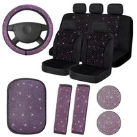 Garvee - Set di 15 coprisedili auto scintillanti per donna, coprivolante in cristallo, materiale in velluto, traspirante, interni auto universali
