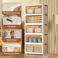Garvee Scatole portaoggetti impilabili a 5 ripiani con ruote, pieghevoli, ante magnetiche per soggiorno e camera da letto, 45x27x116 cm, trasparenti