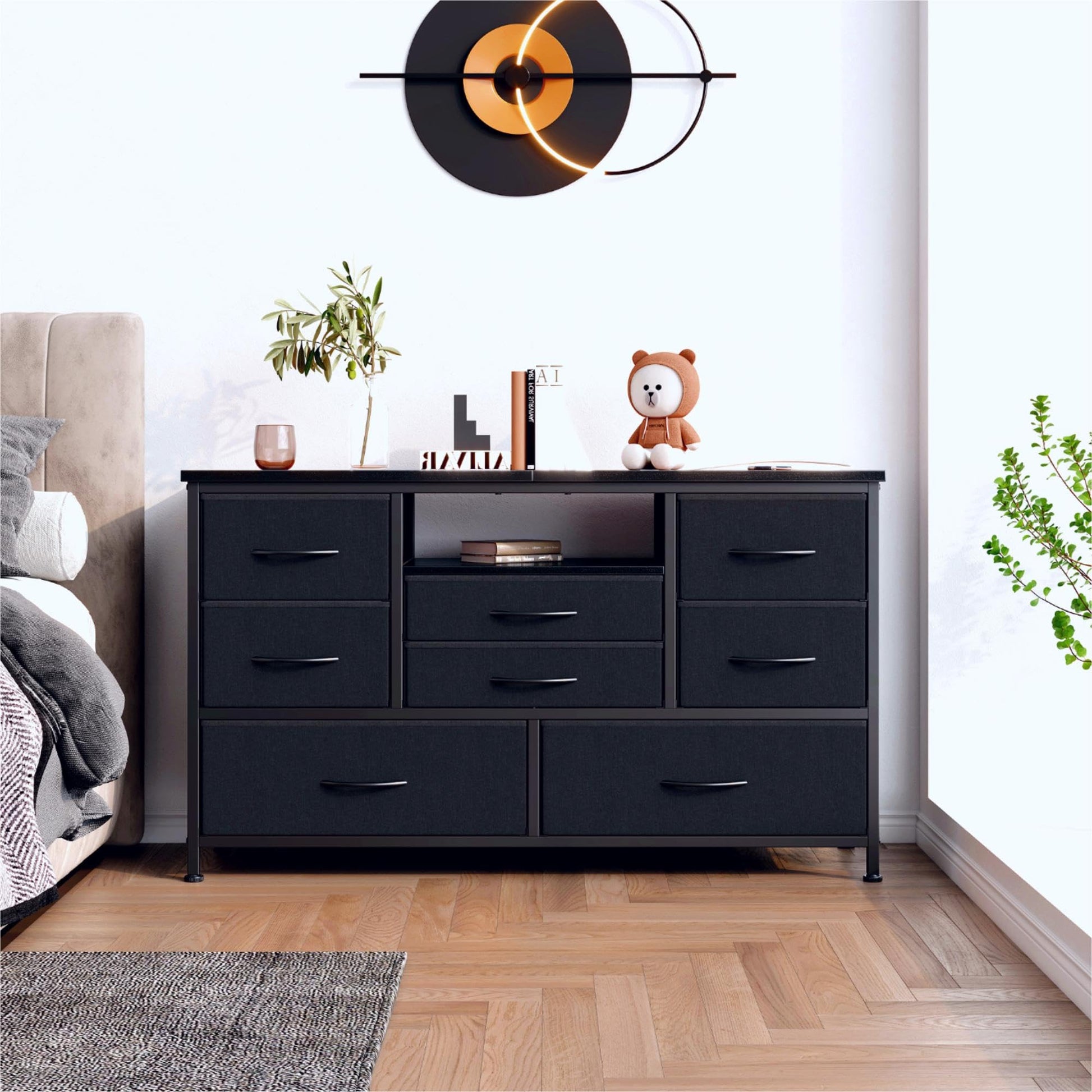 Mobile TV Garvee a 8 cassetti con illuminazione a LED e presa di corrente per soggiorno e camera da letto, in legno MDF, grande, leggero, gestione dei cavi