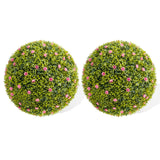 Garvee - Set di 2 palline di bosso artificiale da 16,5" con fiori rosa, in materiale PE resistente ai raggi UV, senza manutenzione, per balcone e giardino - Rosa