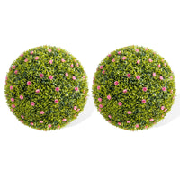 Garvee - Set di 2 palline di bosso artificiale da 16,5" con fiori rosa, in materiale PE resistente ai raggi UV, senza manutenzione, per balcone e giardino