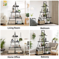 Libreria Garvee a 4 ripiani, design a scala, legno robusto, a forma di A, soggiorno, ufficio, camera da letto, nera, versatile