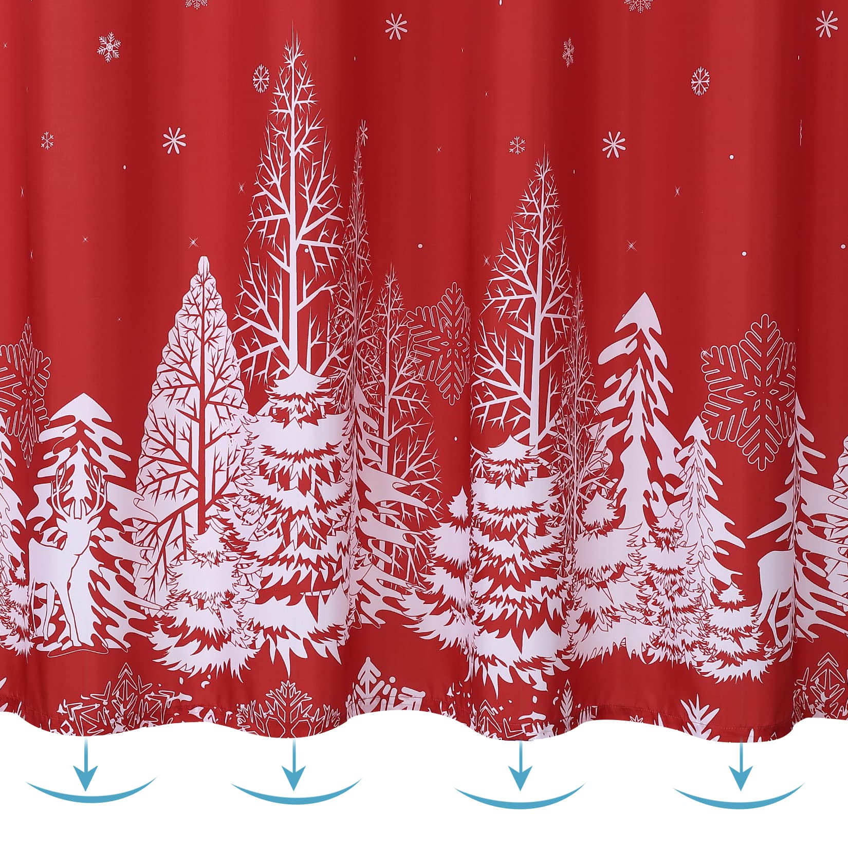 Garvee Kerst Tenda da doccia con motivo albero di Natale e fiocco di neve, impermeabile, 182x183 cm, decorazione per il bagno rossa
