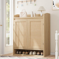 Garvee, moderno portascarpe in rattan con ripiani regolabili, in legno MDF, antipolvere per corridoio e soggiorno, 80,01 cm L x 40,01 cm W x 100,08 cm H, marrone boho e rustico