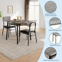 Tavolo da pranzo Garvee per 2 persone con contenitore, struttura in metallo, sedie imbottite, piano in legno MDF, grigio, cucine e appartamenti piccoli