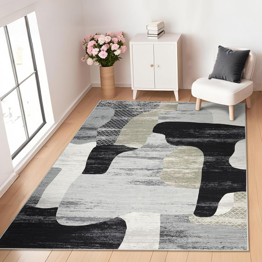 Tappeto moderno astratto per soggiorno Garvee, a pelo corto, lavabile, antiscivolo, leggero, facile da pulire, 120x170 cm, per soggiorno, ufficio, multicolore