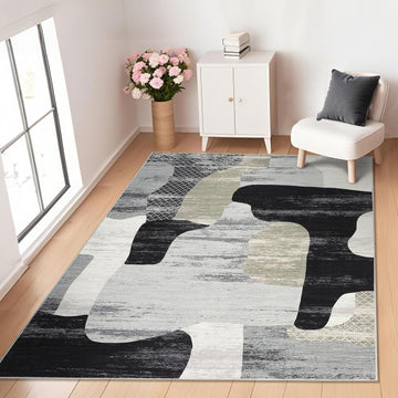 Tappeto moderno astratto per soggiorno Garvee, a pelo corto, lavabile, antiscivolo, leggero, facile da pulire, 120x170 cm, per soggiorno, ufficio, multicolore