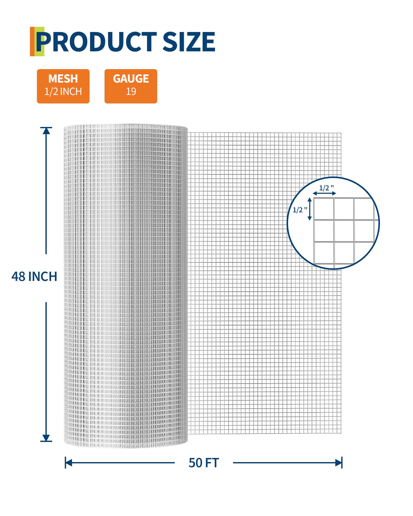 Rete metallica Garvee da 1/2 pollice 48x100FT, rete metallica zincata 19GA, robusta e antiruggine, facilmente pieghevole, versatile per giardino e pollame