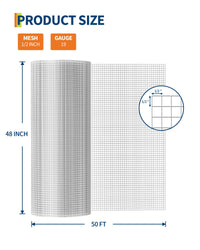 Rete metallica Garvee da 1/2 pollice 48x100FT, rete metallica zincata 19GA, robusta e antiruggine, facilmente pieghevole, versatile per giardino e pollame