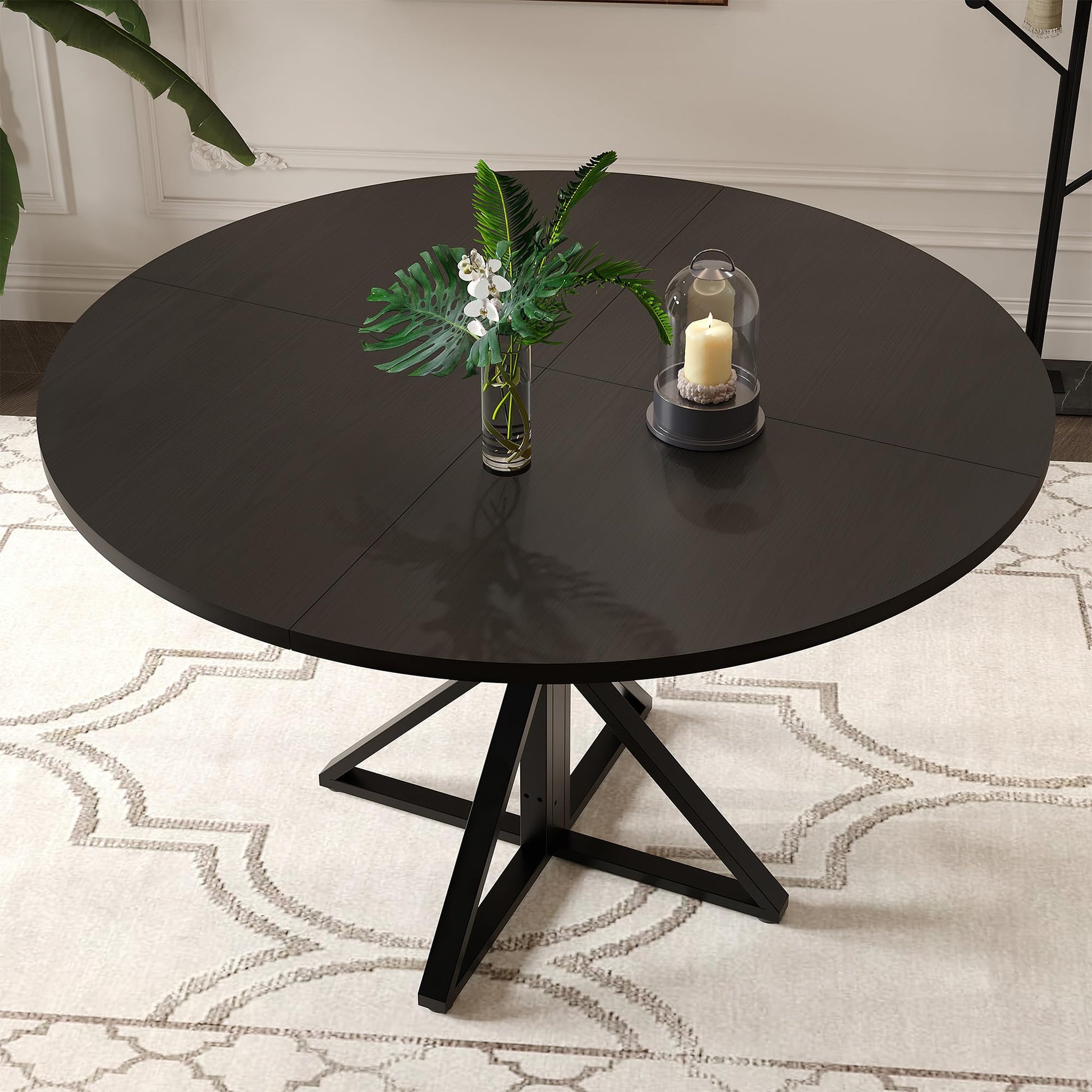Tavolo da pranzo rotondo Garvee da 47 pollici con base in metallo per cucina e sala da pranzo, per 4-6 persone, piano in legno MDF, antigrafio, antiscivolo