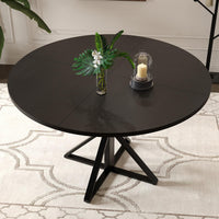 Tavolo da pranzo rotondo Garvee da 47 pollici con base in metallo per cucina e sala da pranzo, per 4-6 persone, piano in legno MDF, antigrafio, antiscivolo