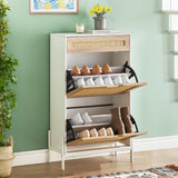 Scarpiera Garvee in rattan con 3 cassetti e ripiani regolabili per corridoio e ingresso, MDF e rattan, sottile, antiribaltamento, colore naturale - Bianco