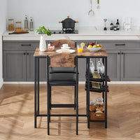 Set tavolo da bar Garvee per 2 persone con poggiapiedi, sedie imbottite, legno robusto e metallo, marrone rustico, per cucine e bar