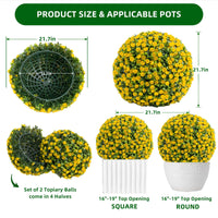 Garvee 21,6" Set di 2 palline di fiori artificiali per topiaria - Grandi, da appendere, in materiale PE, senza manutenzione, gialle, per uso interno ed esterno, per matrimoni e casa