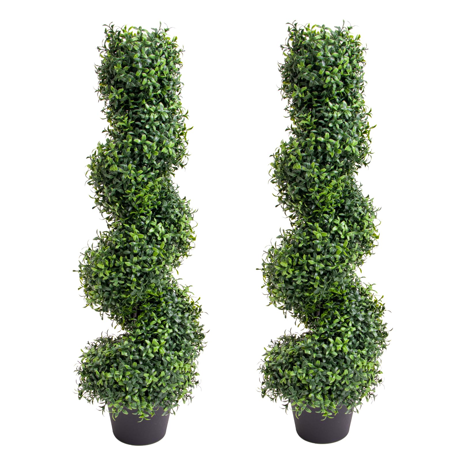 Garvee, set di 2 alberi di bosso artificiale a spirale da 35 pollici per esterni, resistenti ai raggi UV, facili da curare, in polietilene, vaso di plastica, per giardino e patio