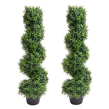 Garvee, set di 2 alberi di bosso artificiale a spirale da 35 pollici per esterni, resistenti ai raggi UV, facili da curare, in polietilene, vaso di plastica, per giardino e patio