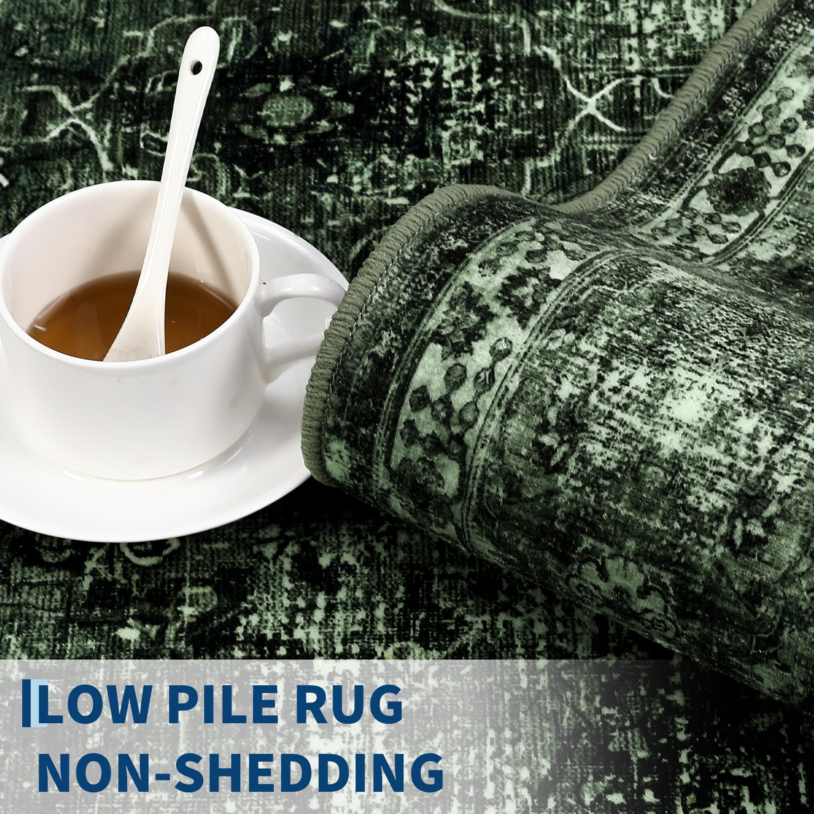 Tappeto Garvee Boho, Soggiorno, Vintage, Lavabile, Pelo Corto, Antiscivolo, Tappeti per Camera da Letto, Stile Retrò, 120x170 cm, Verde Scuro