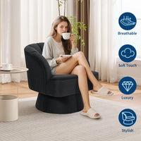 Poltrona girevole Garvee in velluto a botte, girevole a 360°, schienale a righe, struttura in legno, stile metà secolo, angolo lettura per soggiorno
