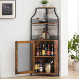 Mobile bar angolare Garvee per liquori con ripiani regolabili, 61 pollici, struttura in metallo, porta in rete, MDF, piedini antiscivolo, antiribaltamento, cucina e soggiorno - Retrò